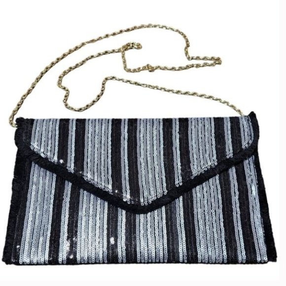 Black & Silver Shiny Sequin Envelope Clutch - Picture 1 of 6